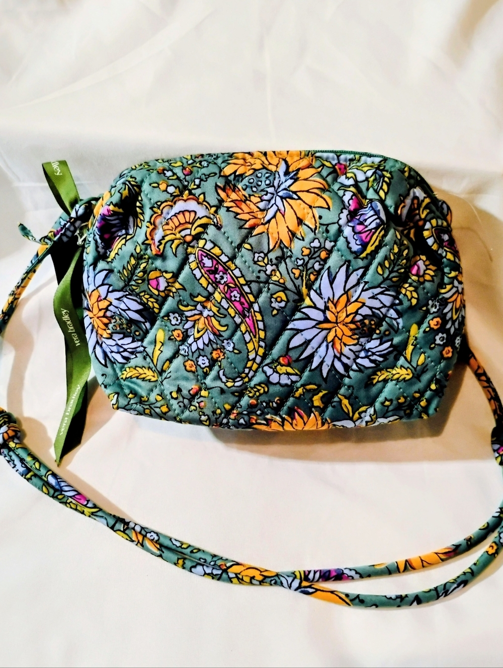 Quilted Floral Crossbody Bag in Teal and Yellow